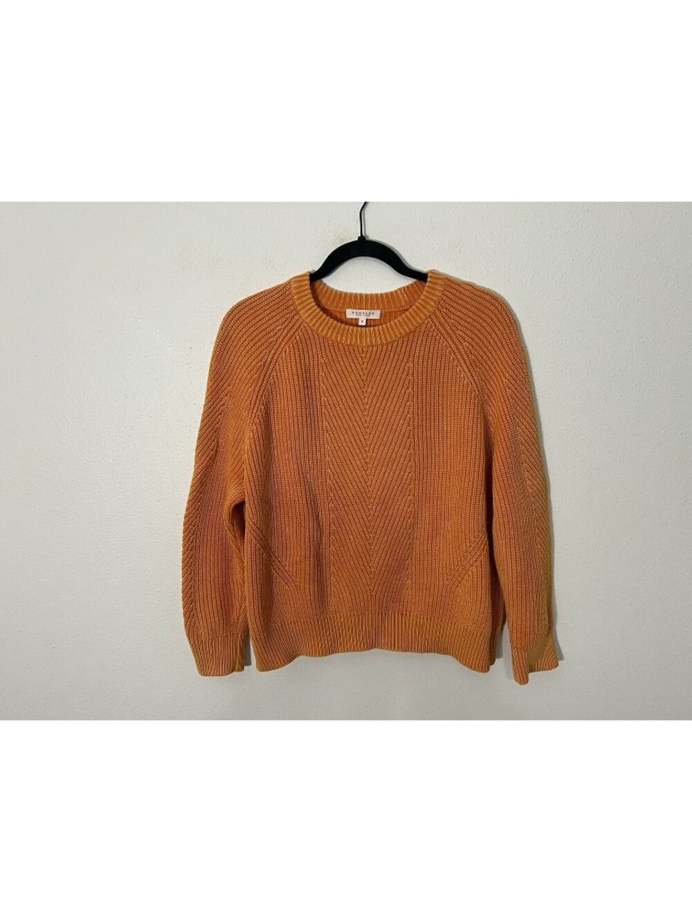 Demylee Orange Fisherman Ribbed Textured Cotton Sweater Size Medium